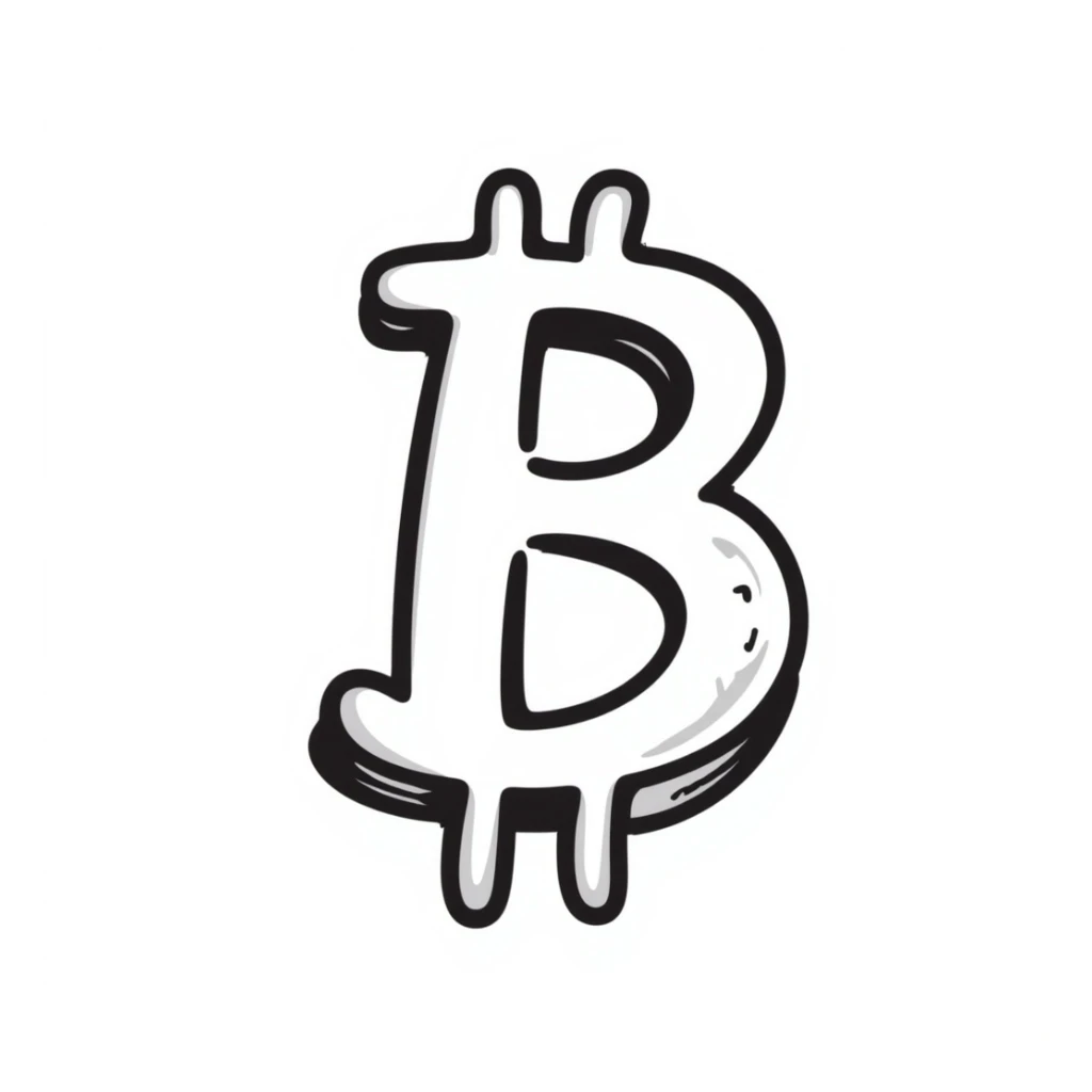 bitcoin symbol, hand-drawn doodle style, black lines, playful sticker