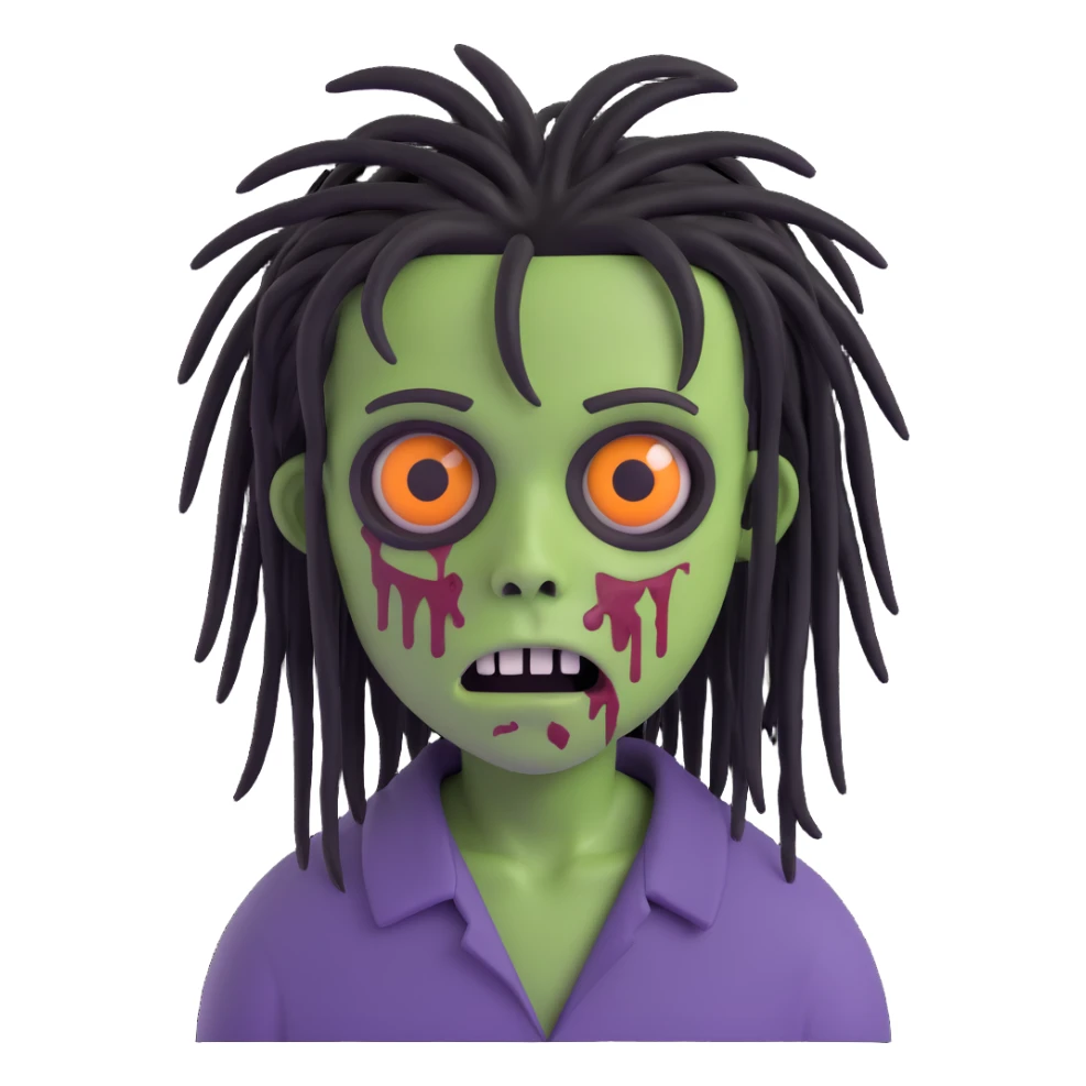boy zombie with black medium-long emo dreadlocks, dark and spooky, creepy expression sticker