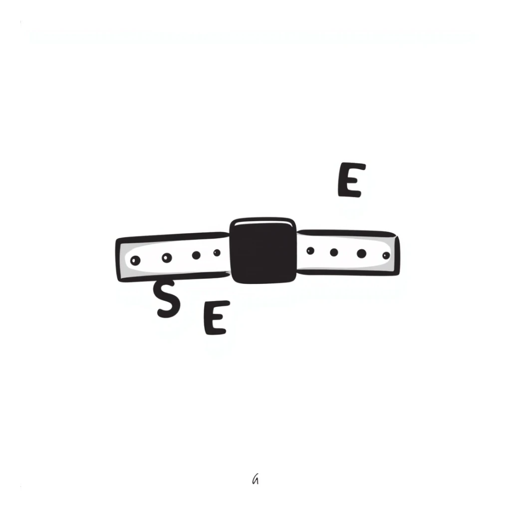 A belt with the letters S and E sticker