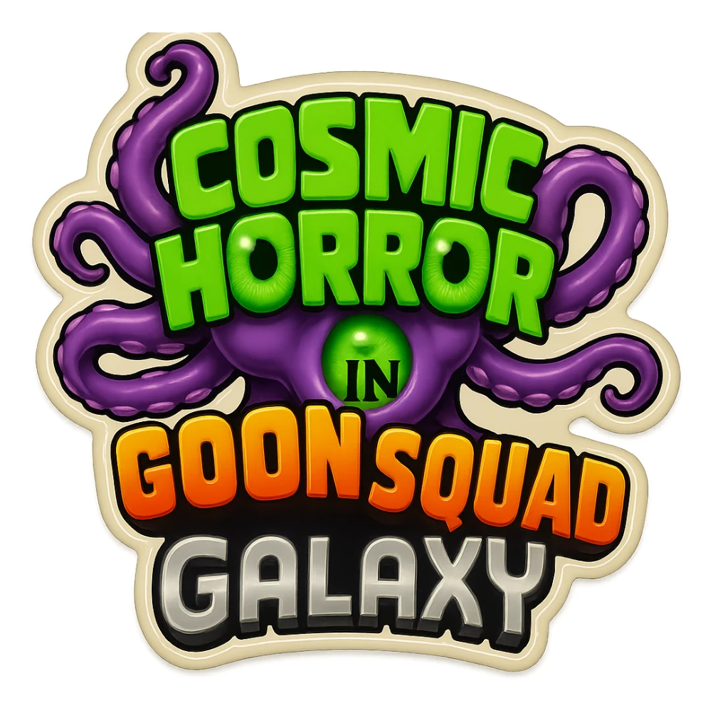 The card back for the card game "Goon Squad Galaxy". make it weird.  sticker