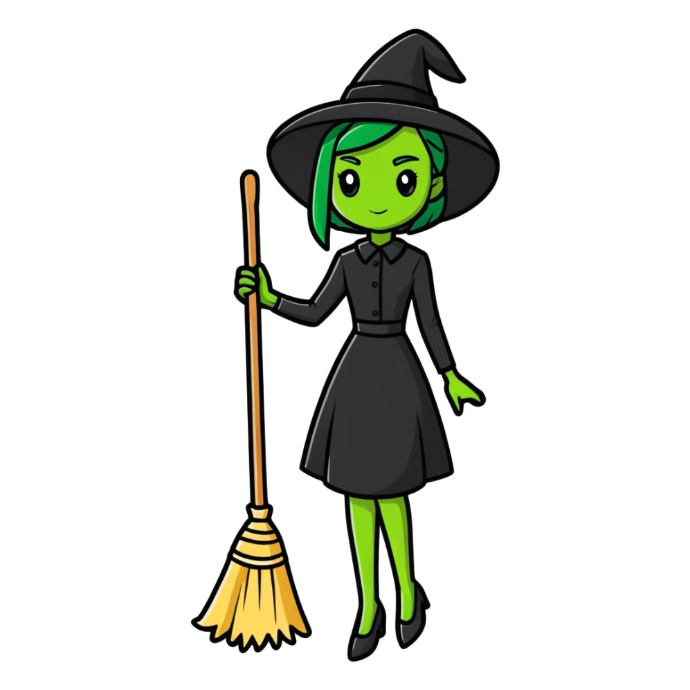 Wicked witch of the west holding broom sticker