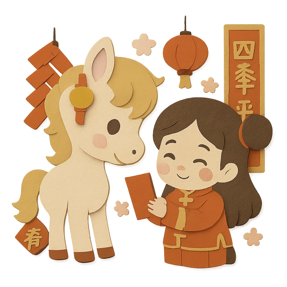 Change the characters on the vertical spring couplet to '四季平安', keep all other details the same sticker