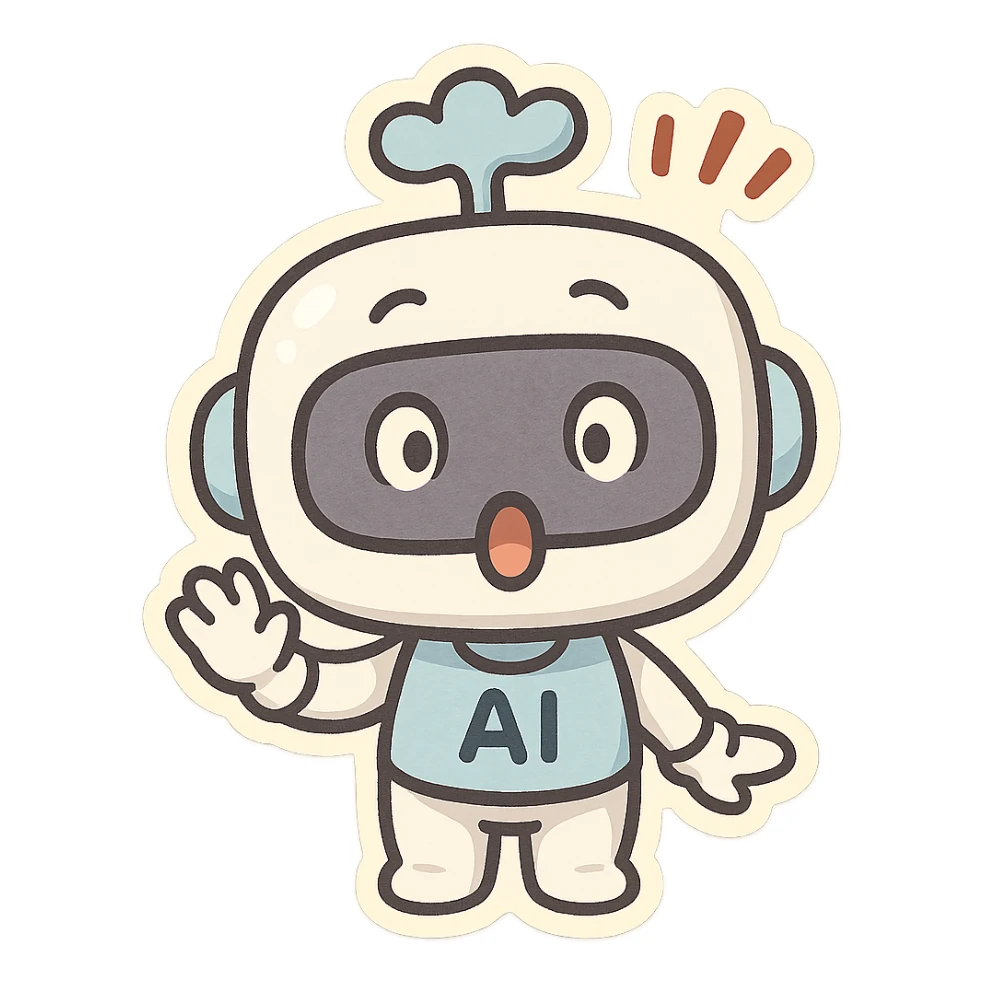 AI assistant misunderstanding a command, surprised face, lighthearted, playful, cartoon style sticker