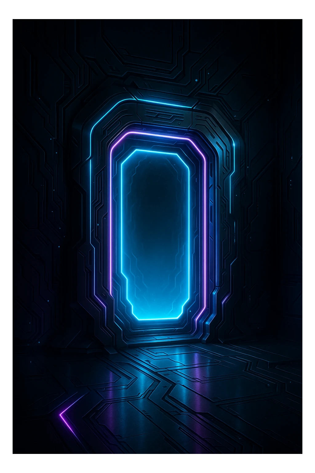 a sci-fi portal with neon lights and metallic frame, futuristic look sticker