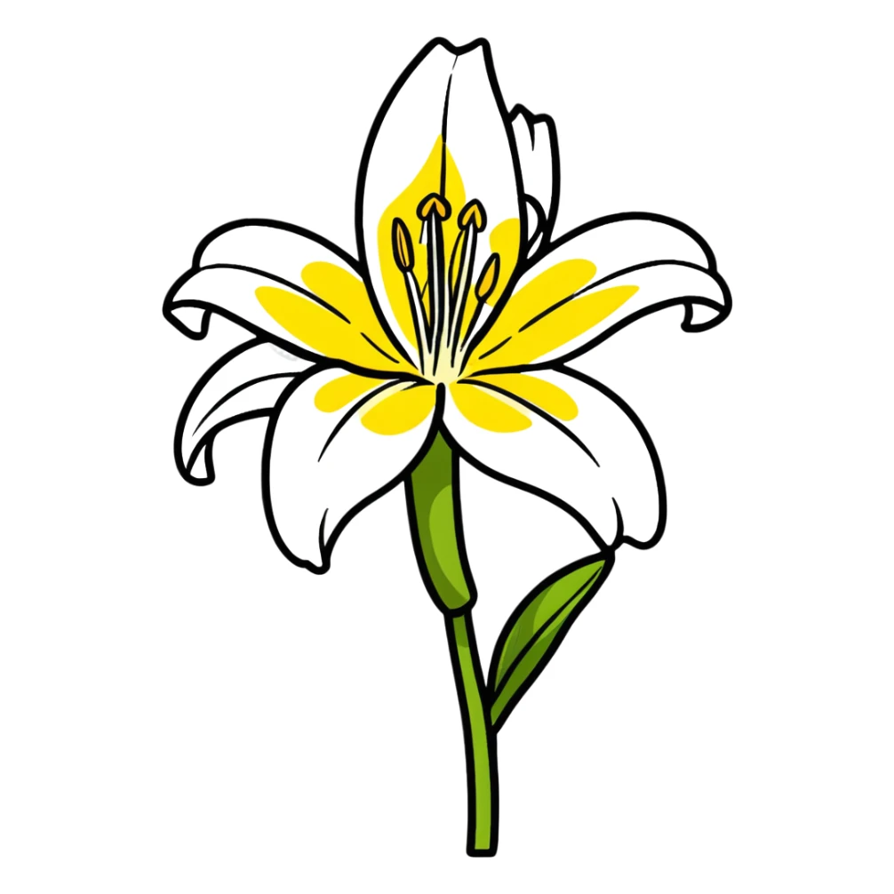 Delicate lily flower with white petals and yellow stamen, decorative design sticker