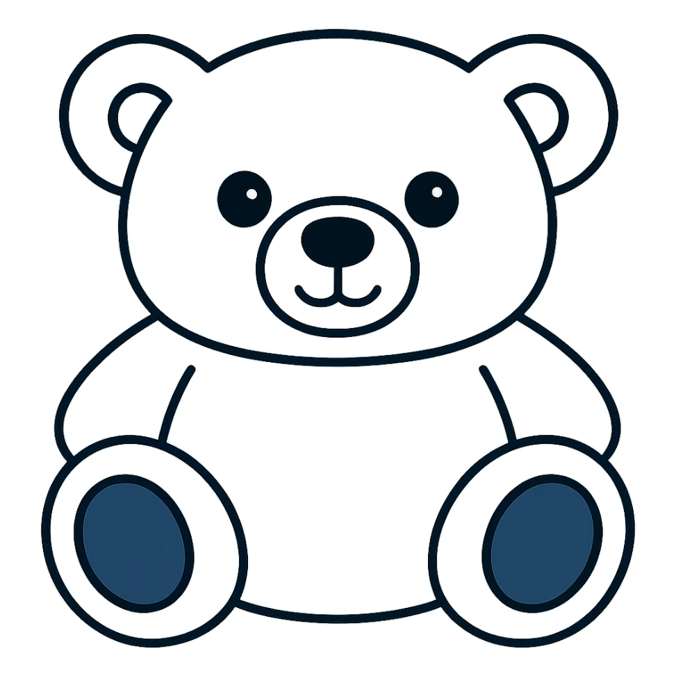 Change the teddy bear's fur to a flat blue color with white, no shadows, flat lighting, transparent background. sticker