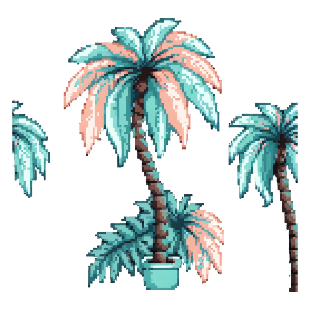 palm tree with pastel teal trunk and pastel peach leaves sticker