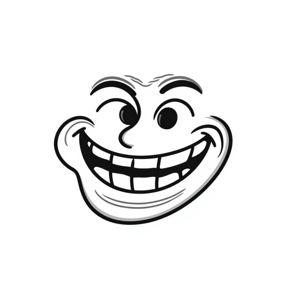 Hand-drawn troll face meme with classic grin, used in YouTube videos sticker