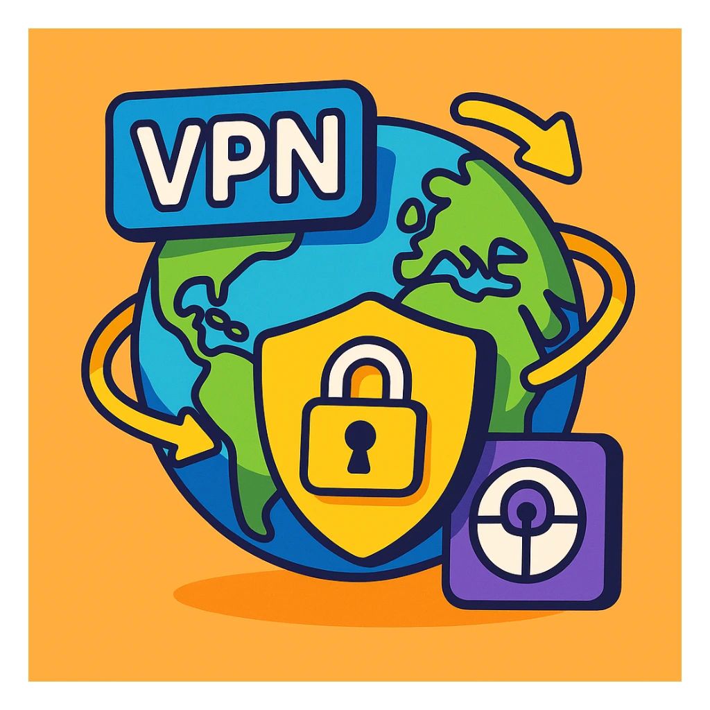 3D globe with VPN and digital security, cartoon 3D style sticker