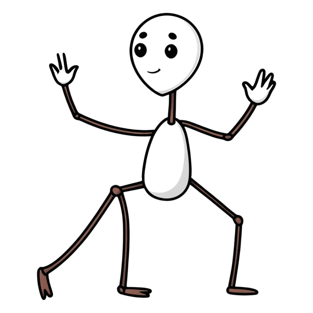 cartoonish sticker of a stick man, playful pose sticker