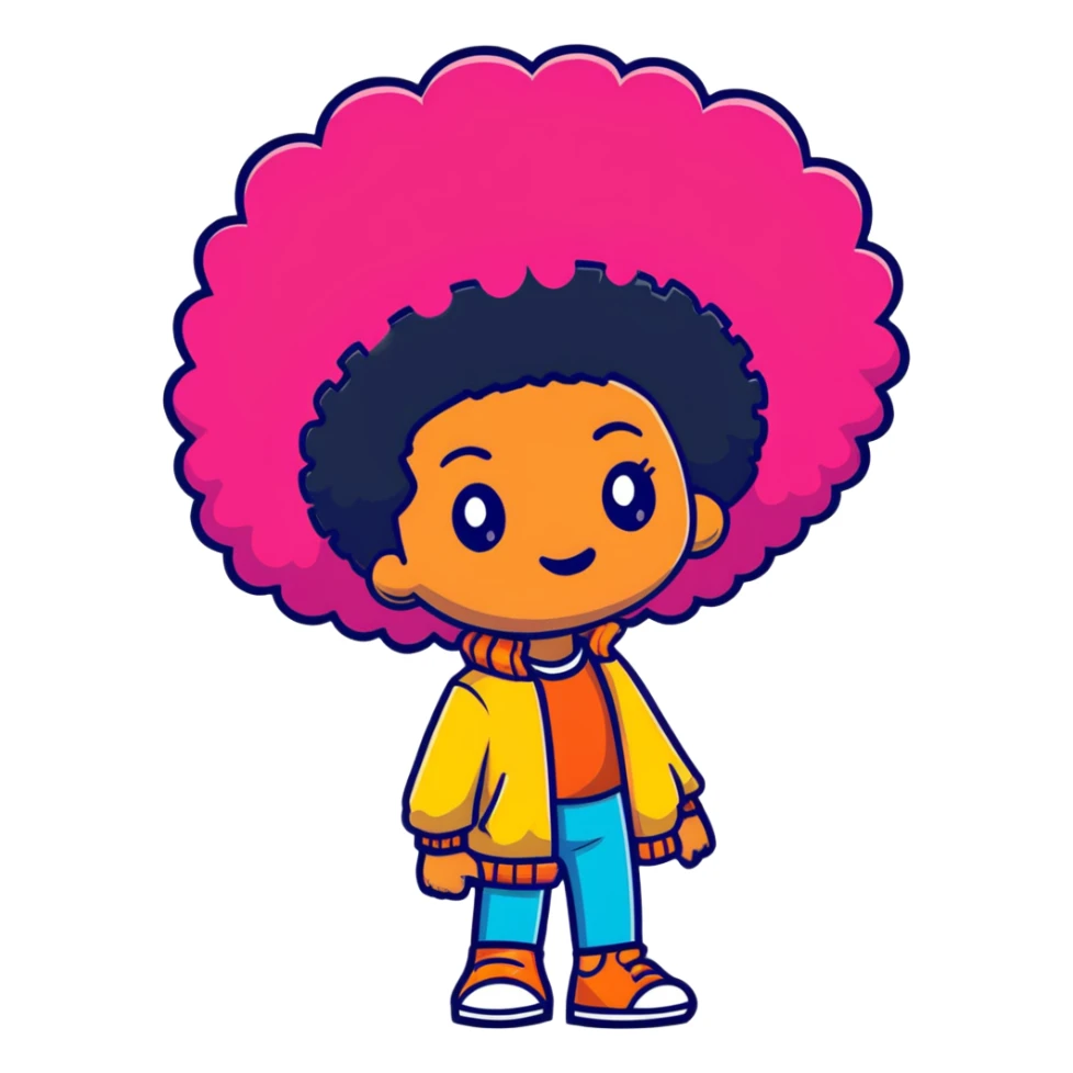 Funky character with colorful afro hairstyle, disco style sticker