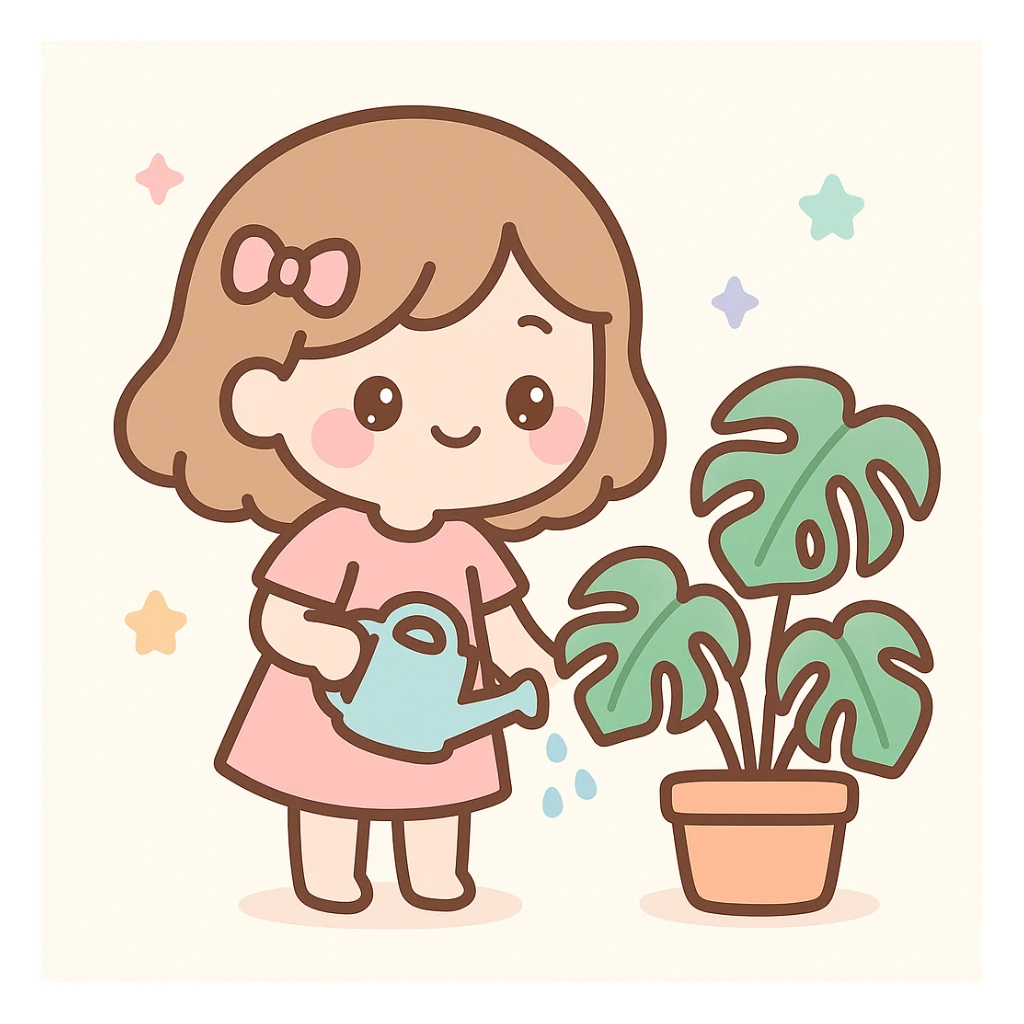 woman watering her monstera plant sticker
