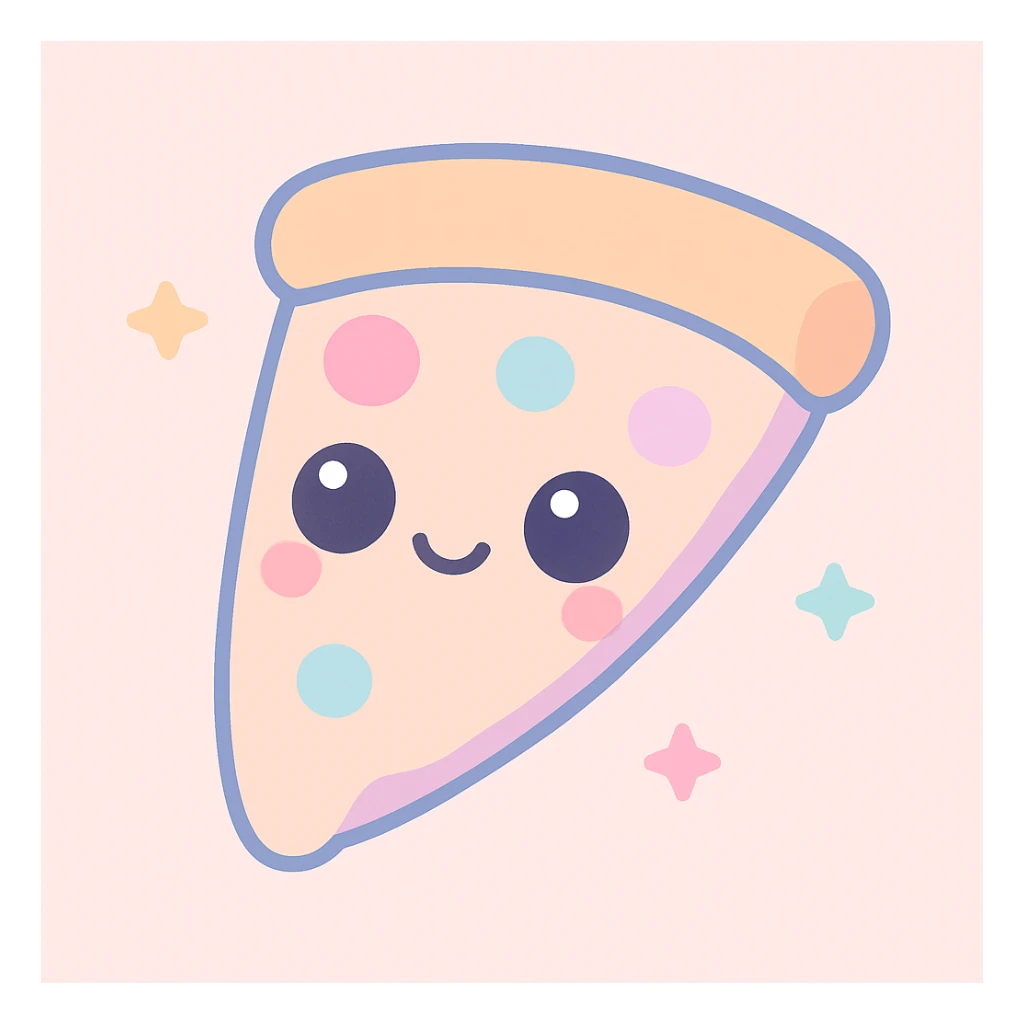 slice of pizza with a happy face, kawaii style sticker