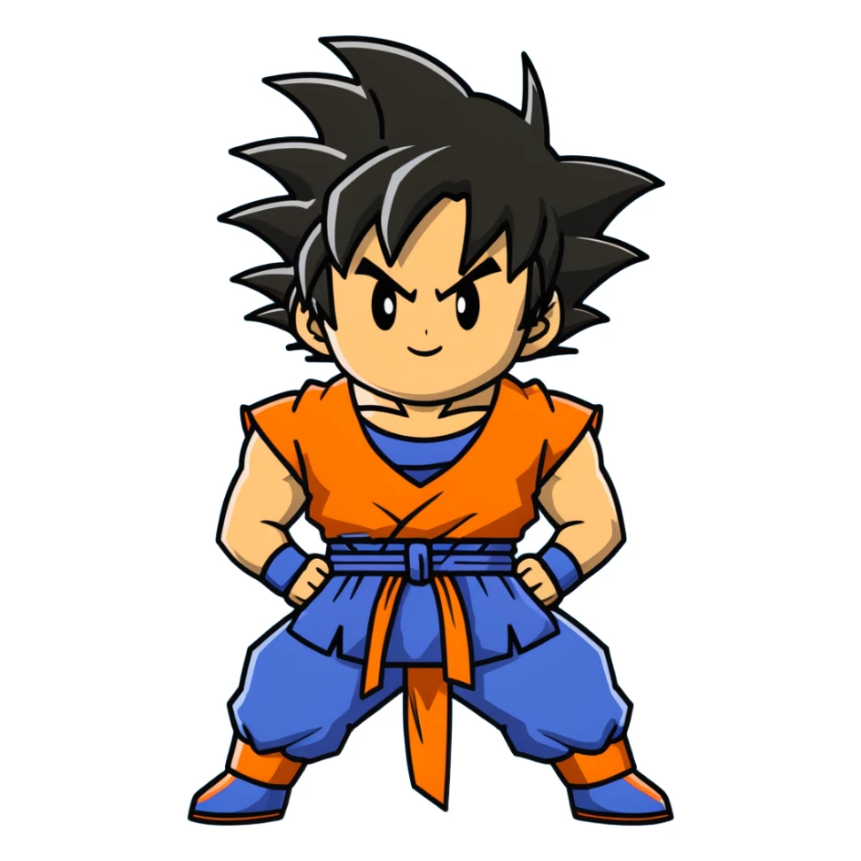 Goku from Dragon Ball Z, spiky black hair, orange gi sticker