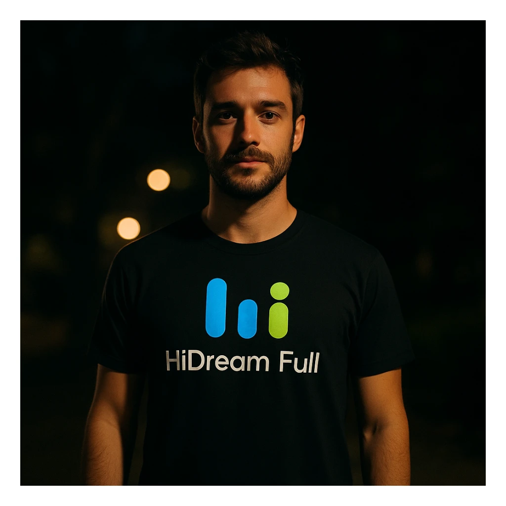 man wearing tshirt with this logo, dark night background with dim lights sticker