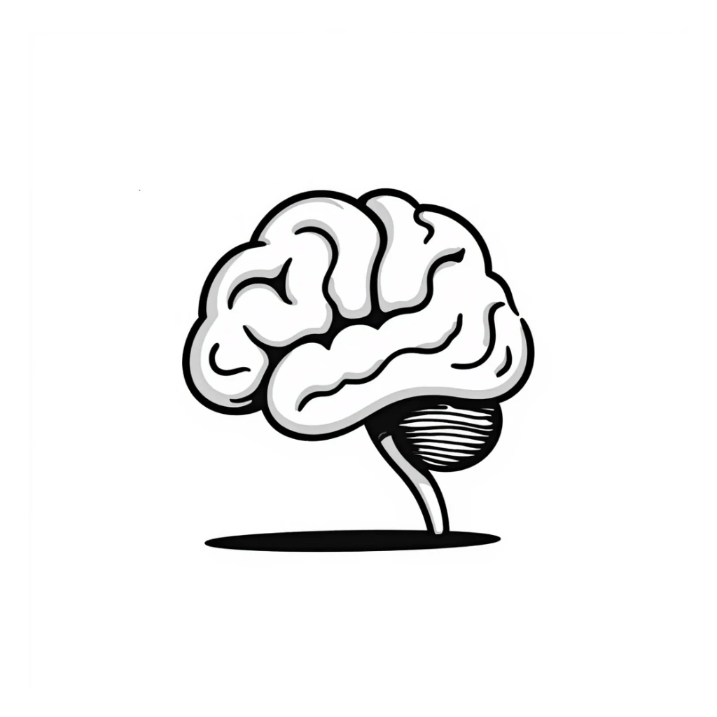 hand-drawn doodle of a brain, black lines, minimal detail sticker