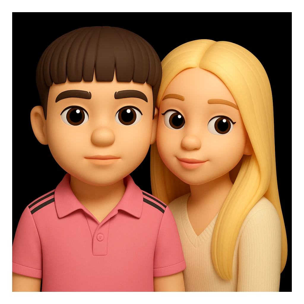 Combine both people from the provided images into one high quality 3D emoji style composition, keeping the 3D emoji style and realistic details. Place them together harmoniously in a single composition. The style should resemble microsoft style 3d fluent emojis with realistic details. sticker