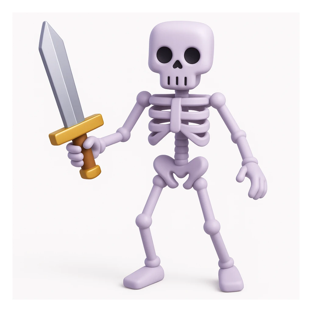 Make the Minecraft skeleton hold a sword in the 3d emoji style sticker