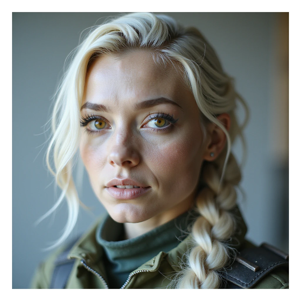 a banknote bill. full frame close up of a "20 crisp" banknote. futuristic, cyberpunk. stellar and planetary style designs adorn the bill. the face pictures is a woman in her 20's, gold yellow eyes, white hair in a single long braid, side of head shaved. she wears a military flight bdu sticker