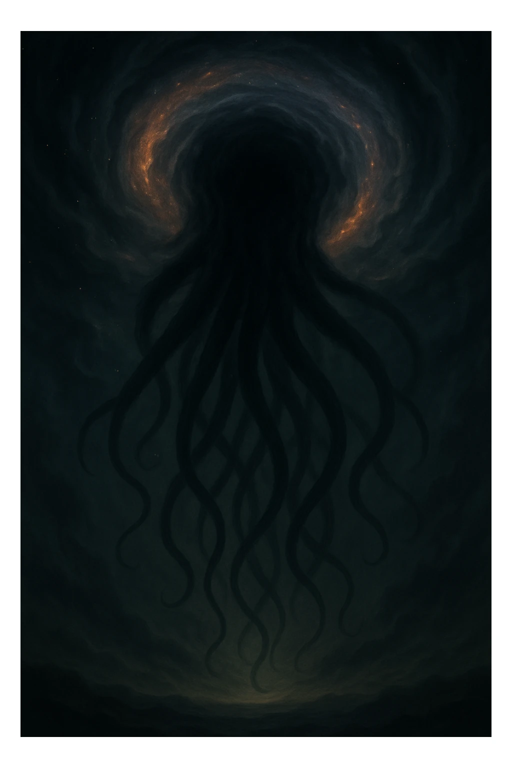 Show only the tentacles emerging from the vortex in the sky, no visible creature, cosmic horror style, dramatic lighting, swirling clouds and energy. Focus on the tentacles and the vortex atmosphere with cosmic horror elements and dramatic lighting effects. sticker