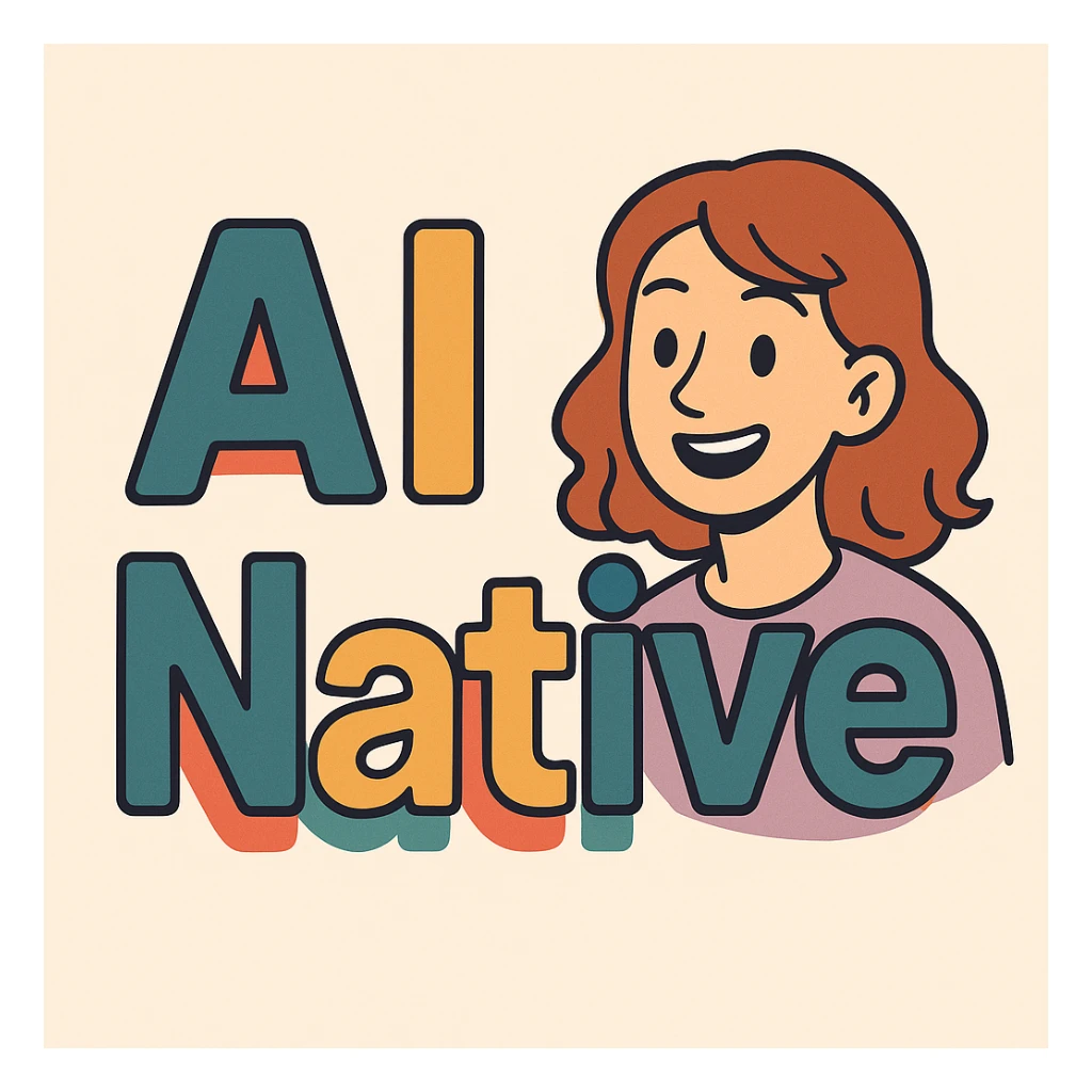 Slack logo aesthetic, 'AI Native' as text only, friendly, approachable, overlapping color accents on letters, no icon, modern tech vibe sticker