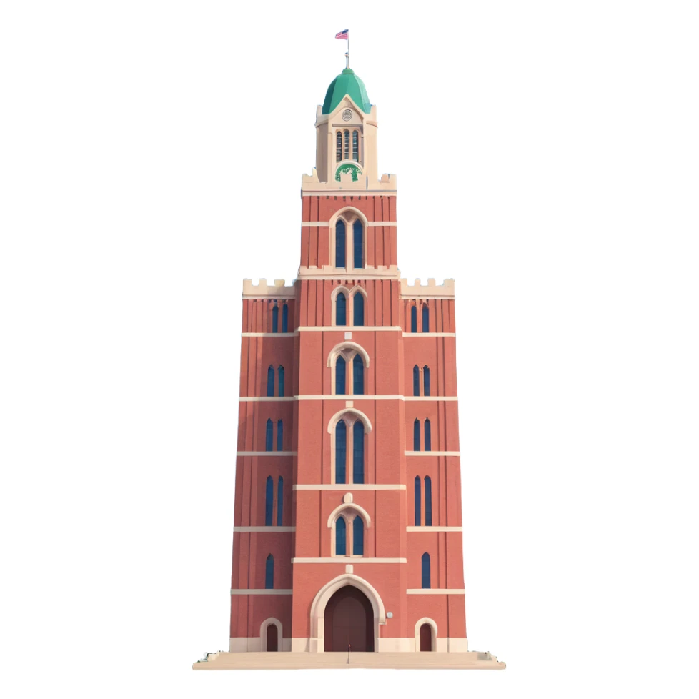 realistic emoji of Beaumont Tower at Michigan State University, straight-on view, full tower visible, accurate colors, no yellow hue sticker