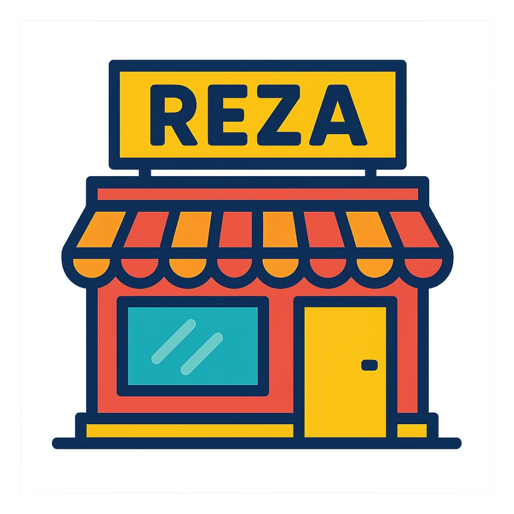 shop anchor with 'Reza' design sticker