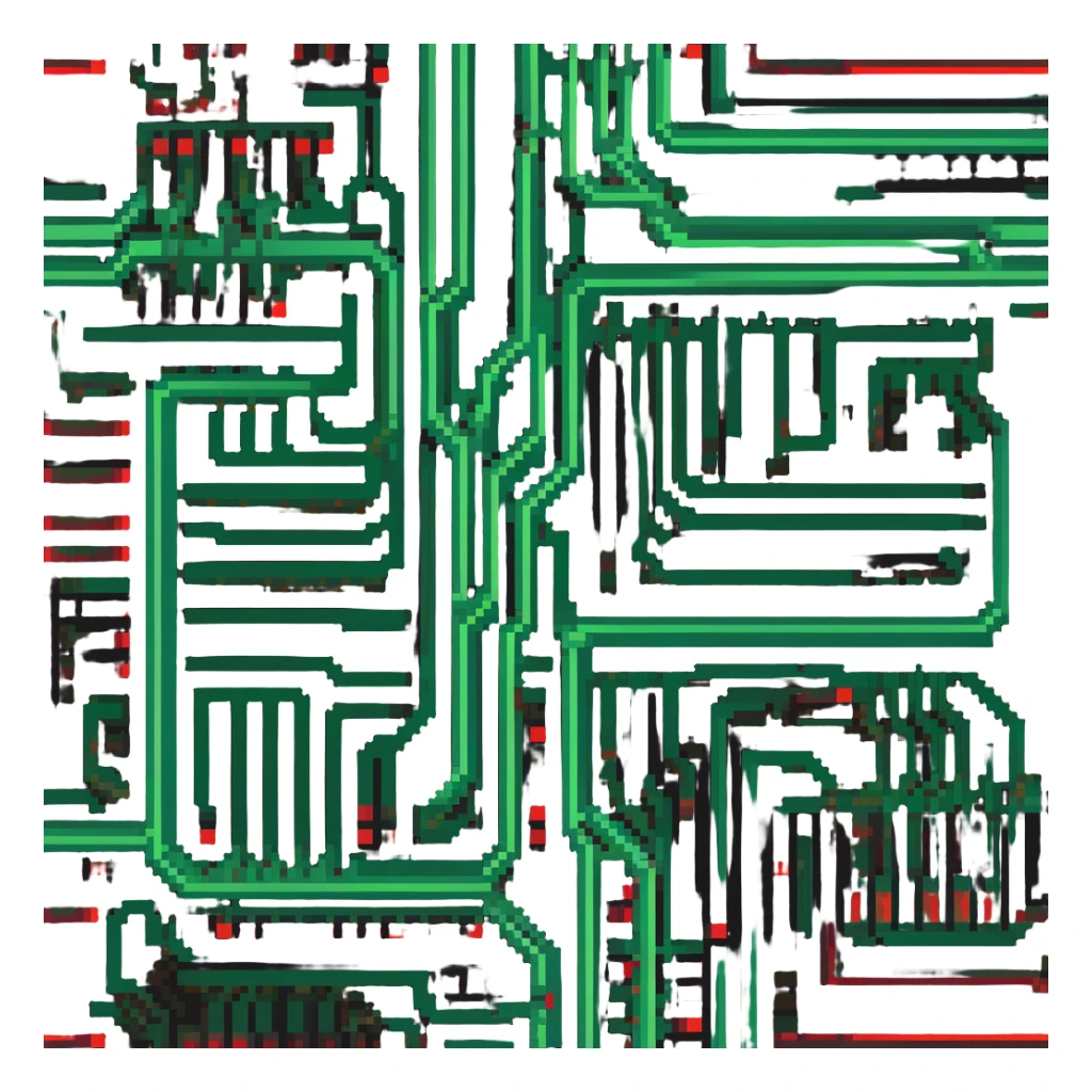 Circuit board pattern member badge with green to red gradient power flow sticker