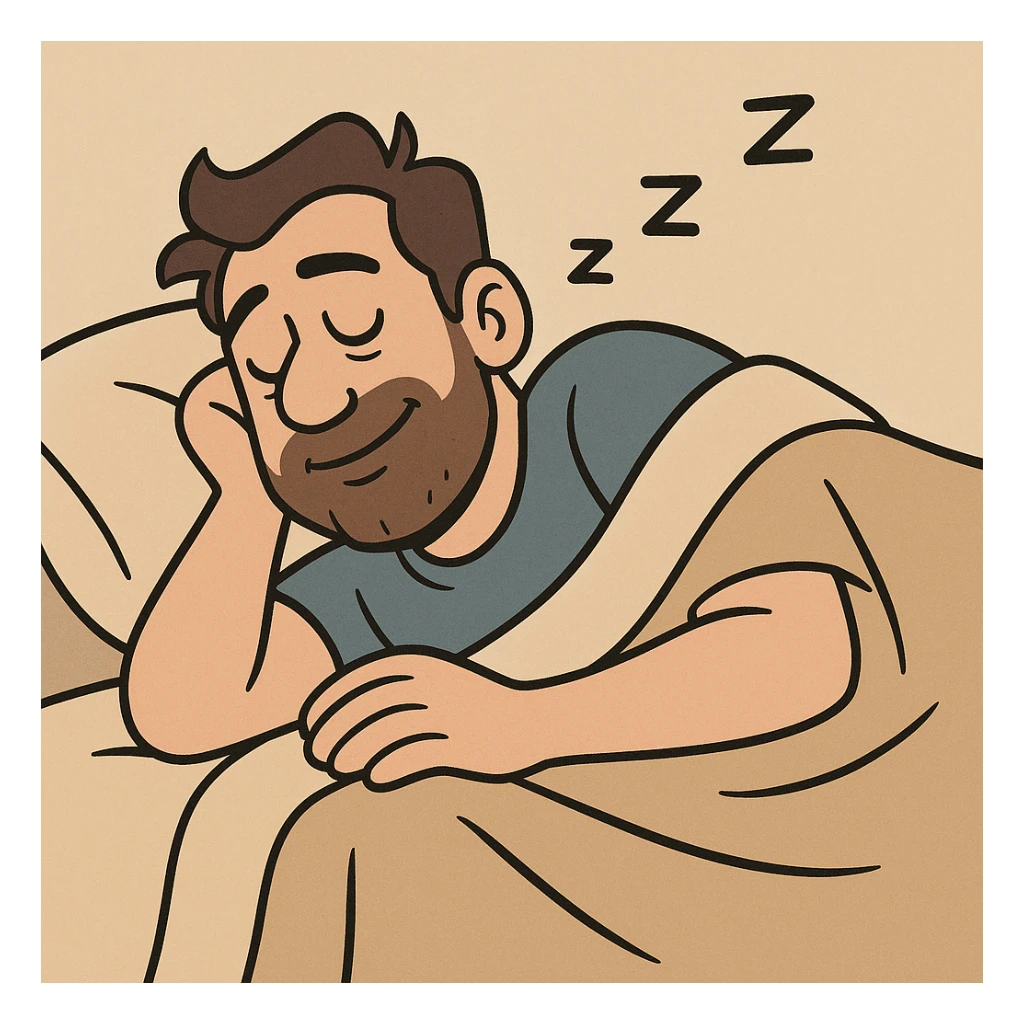 man sleeping peacefully with a blanket, simple and clear, minimal style, gentle expression, relaxed pose sticker