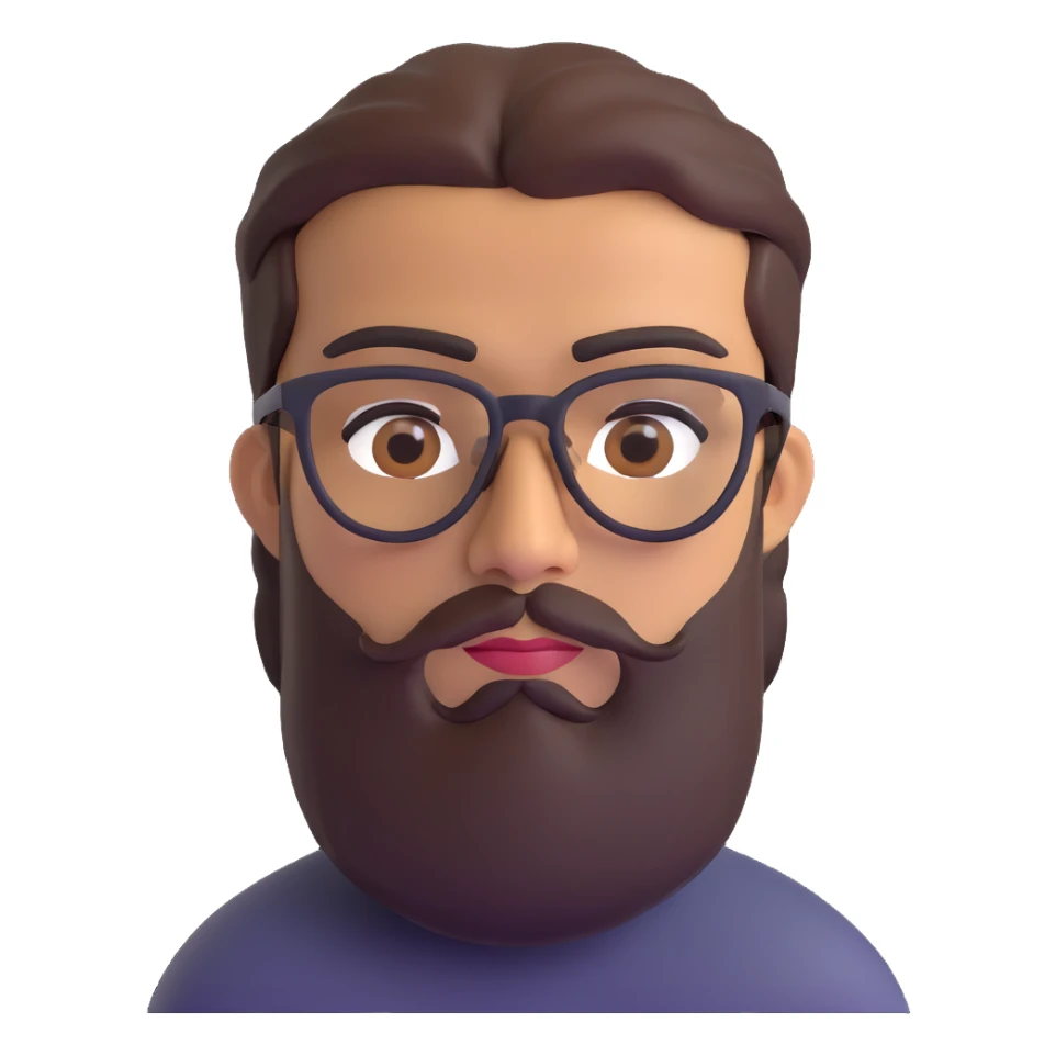 middle eastern man with medium length beard, unibrow, tan skin, brown eyes, wearing stylish glasses sticker