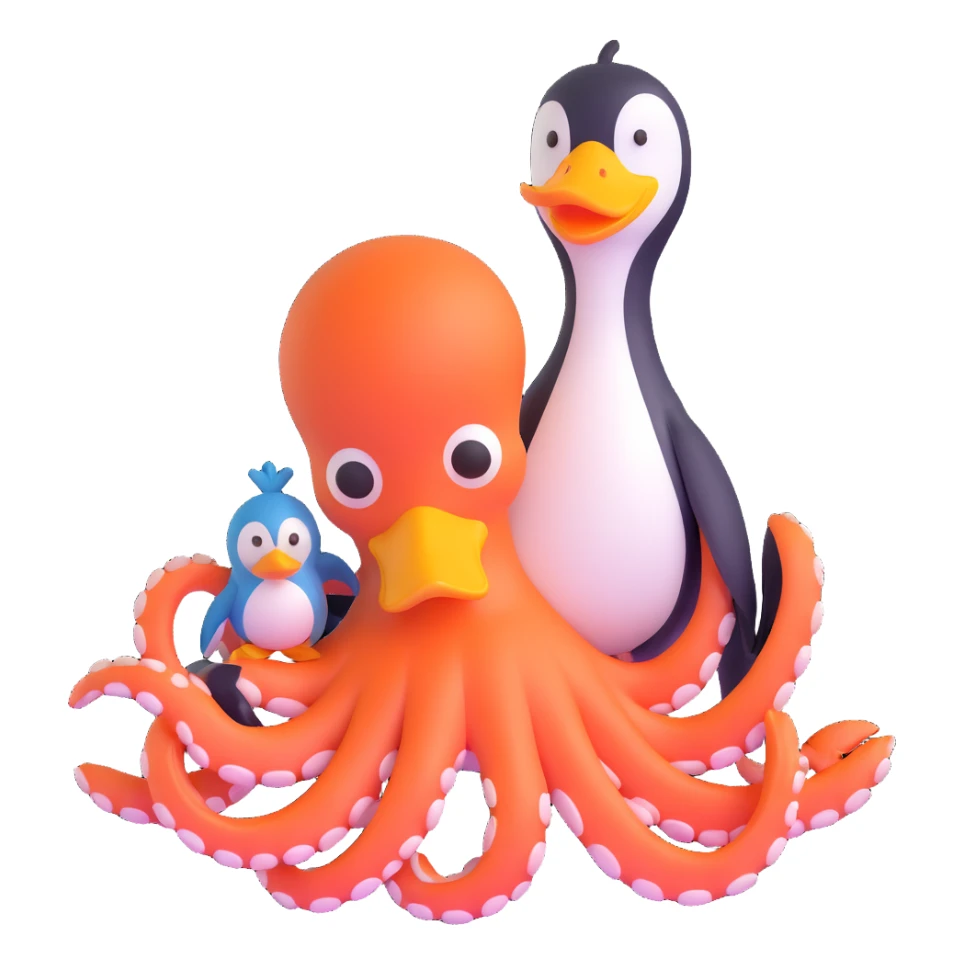 An octopus with penguin body and duck head sticker