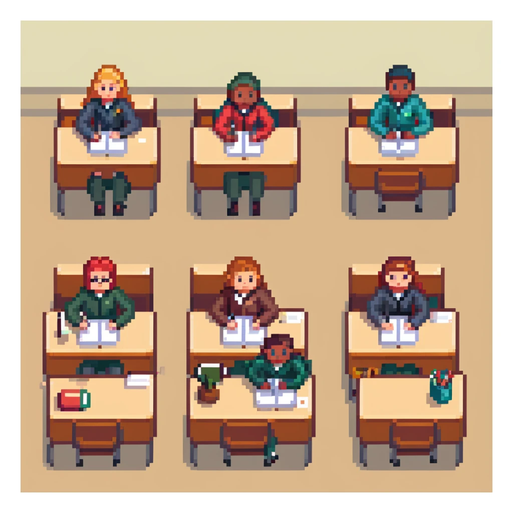 group of students sitting at desks sticker
