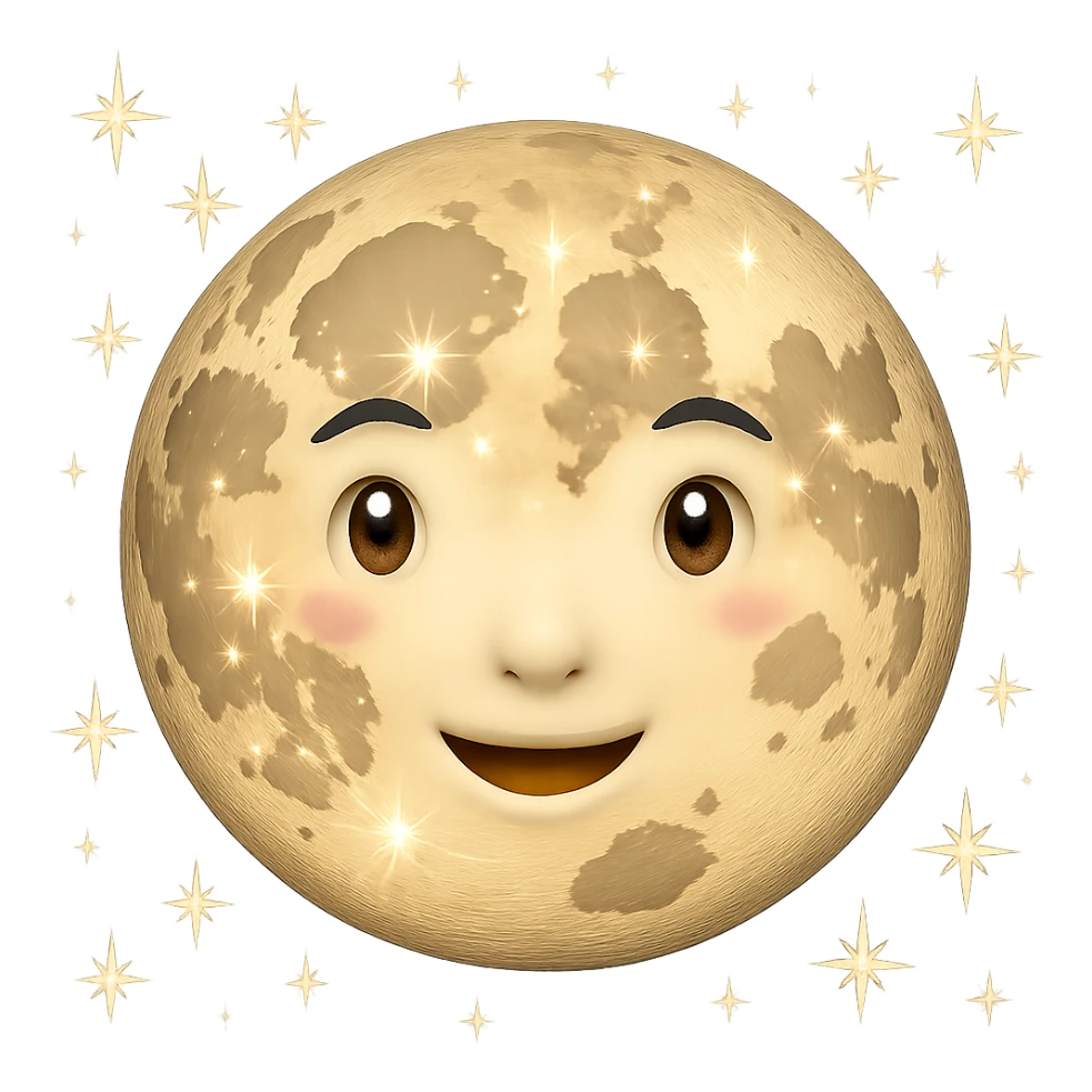 Add small stars around the full moon. Keep the background transparent. Maintain the original style and look of the full moon. sticker