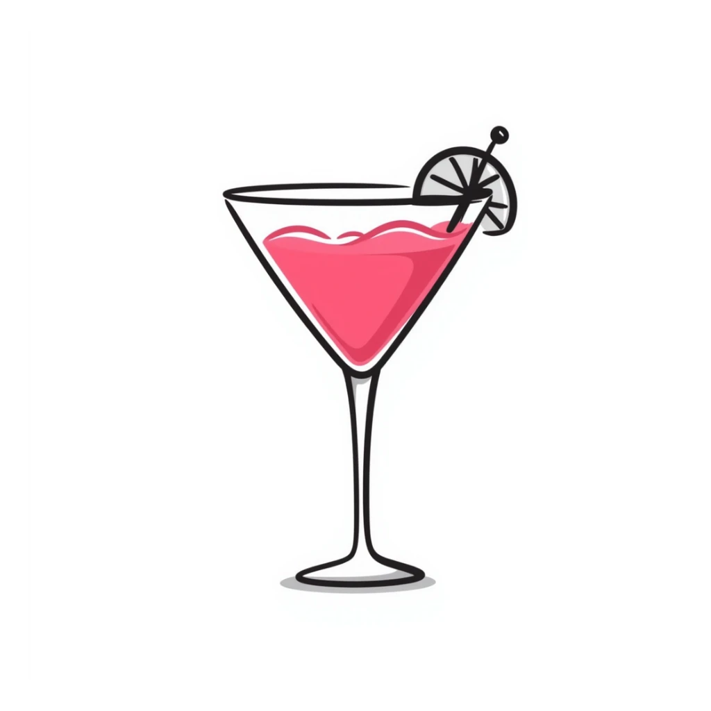 cosmopolitan cocktail in a martini glass, hand-drawn doodle style sticker