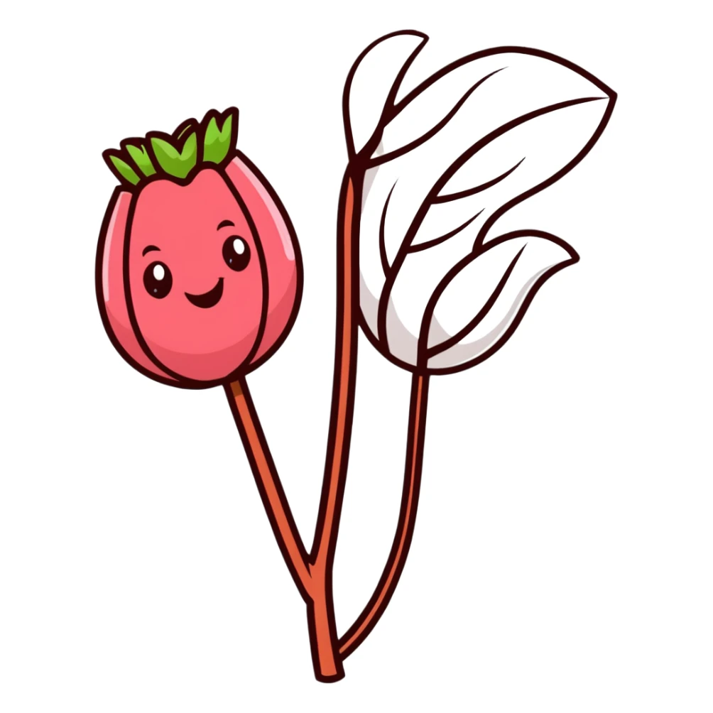 cartoon rhubarb with smiling face, bright colors sticker