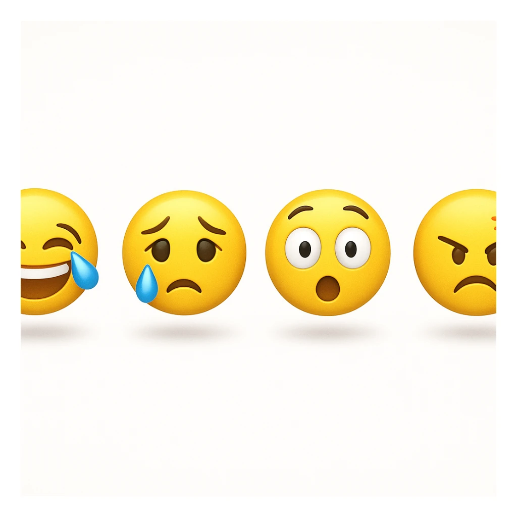 make four emojis on white background with good amount of shadow  sticker