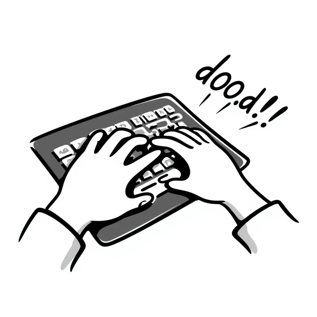 doodle style sketch of fingers typing with speed lines sticker