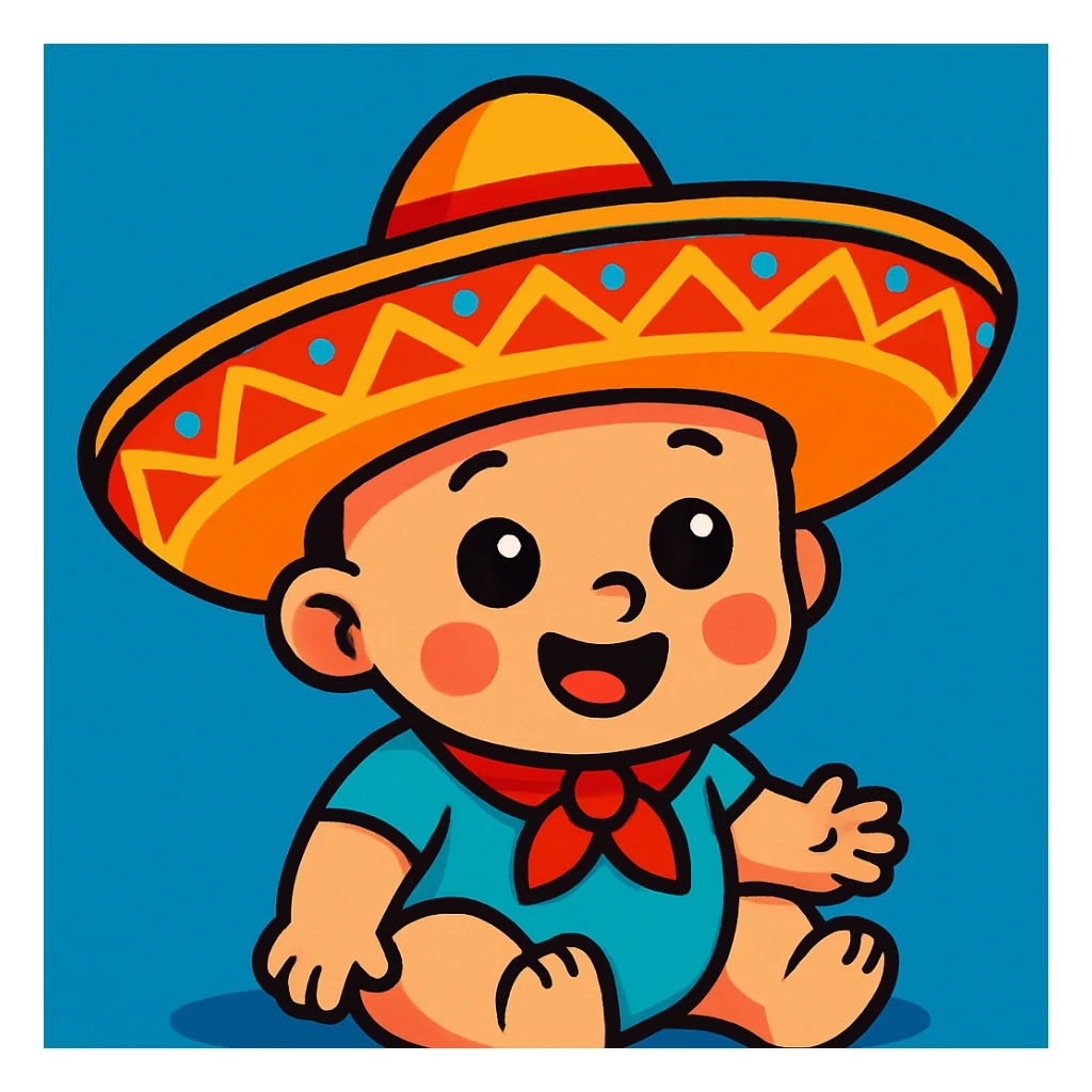 baby with charro hat, vibrant toon style sticker