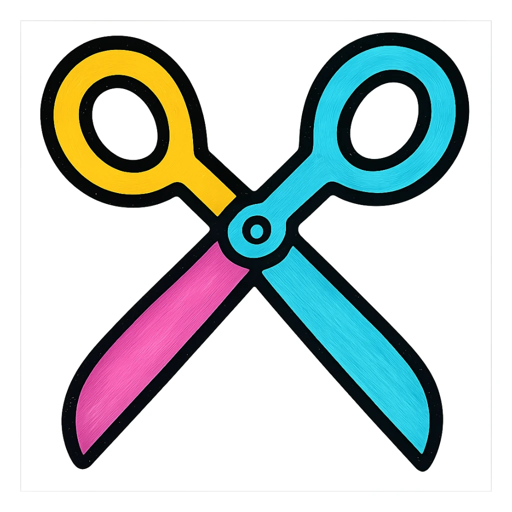 two scissors interlocked, colorful and playful look, vibrant colors, fun style sticker