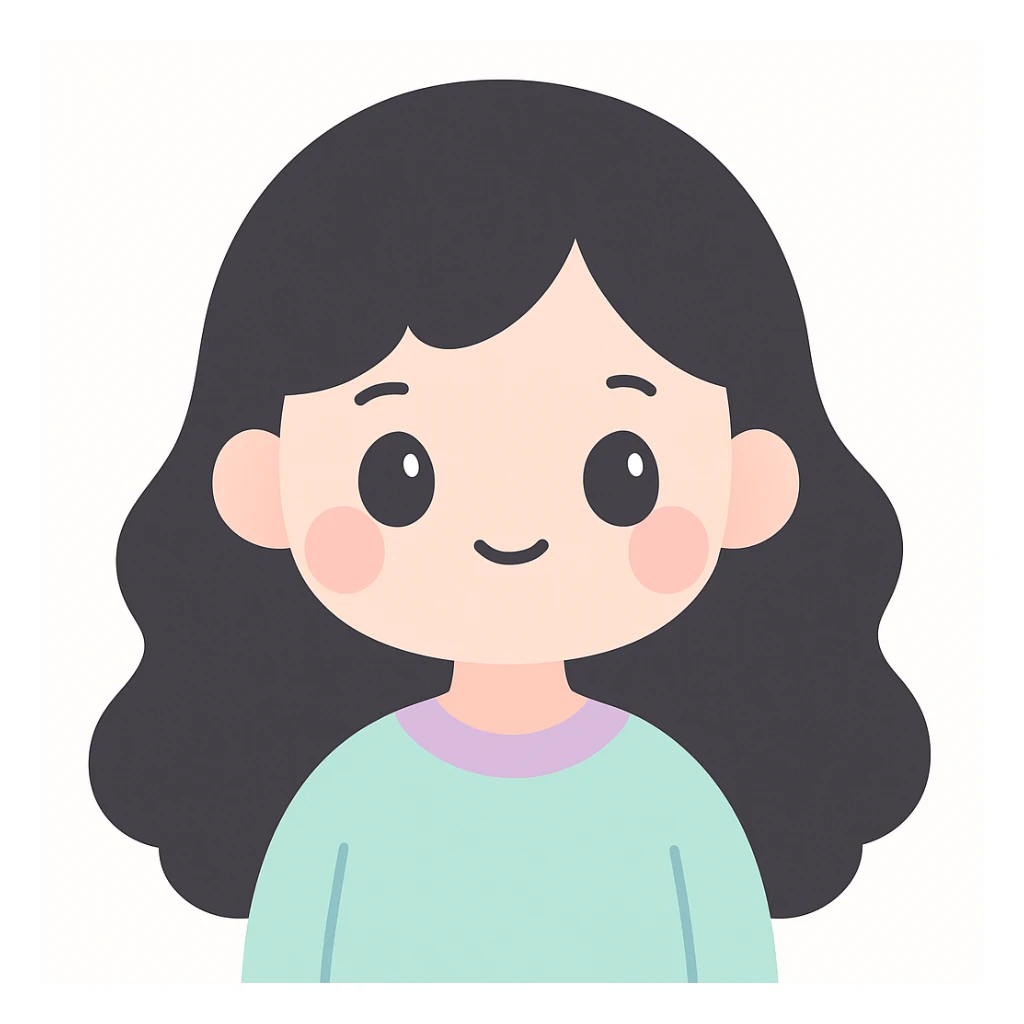 chica de cabello largo ondulado negro, estilo ilustración moderna, fondo neutro sticker