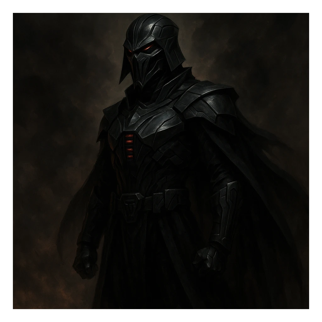 Darth Vader inspired character, dark helmet, cape, sci-fi villain, unique style sticker