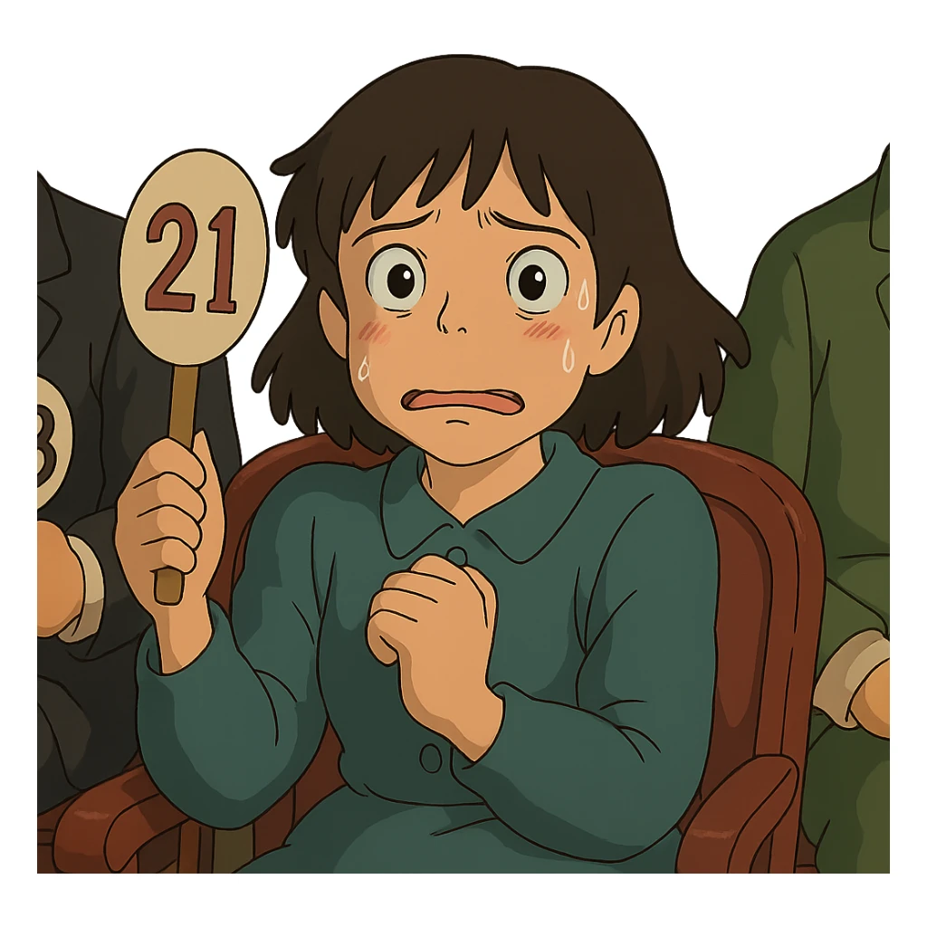 auction anxiety in ghibli style sticker