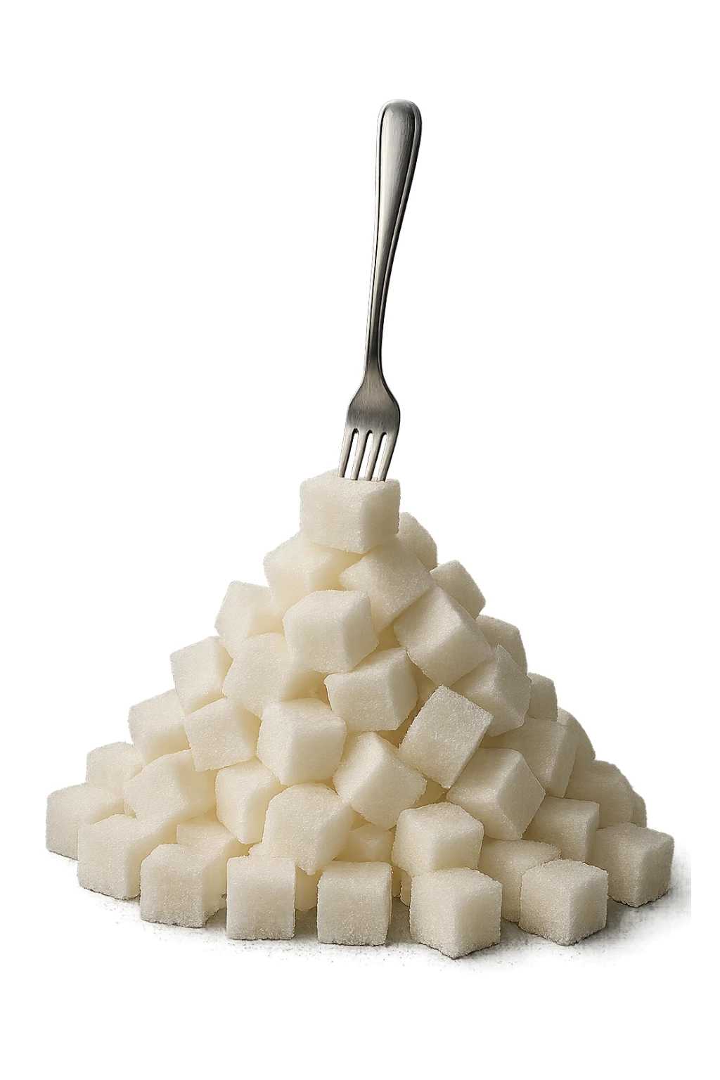 monagna di zollette di zucchero con una forchetta appizzata sopra, iperrealistico 4k sticker