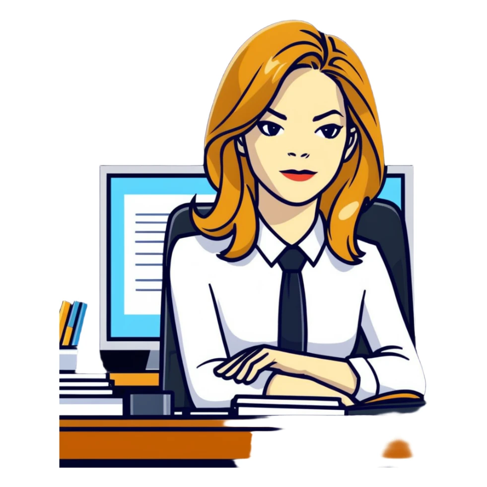 Michelle Monaghan with honey blonde hair as powerful CEO in office sticker