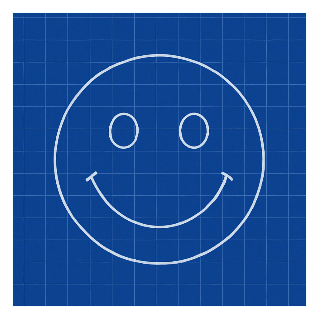 frame 10 with fully blue blueprint background with all grid lines drawn, smiley face unchanged sticker