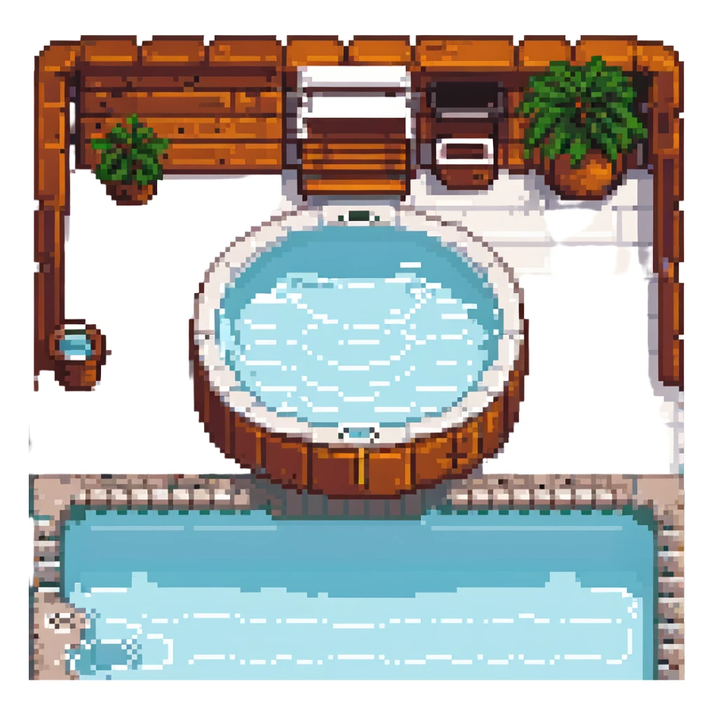 a hot tub, pixel art, small and cozy, with steam rising sticker