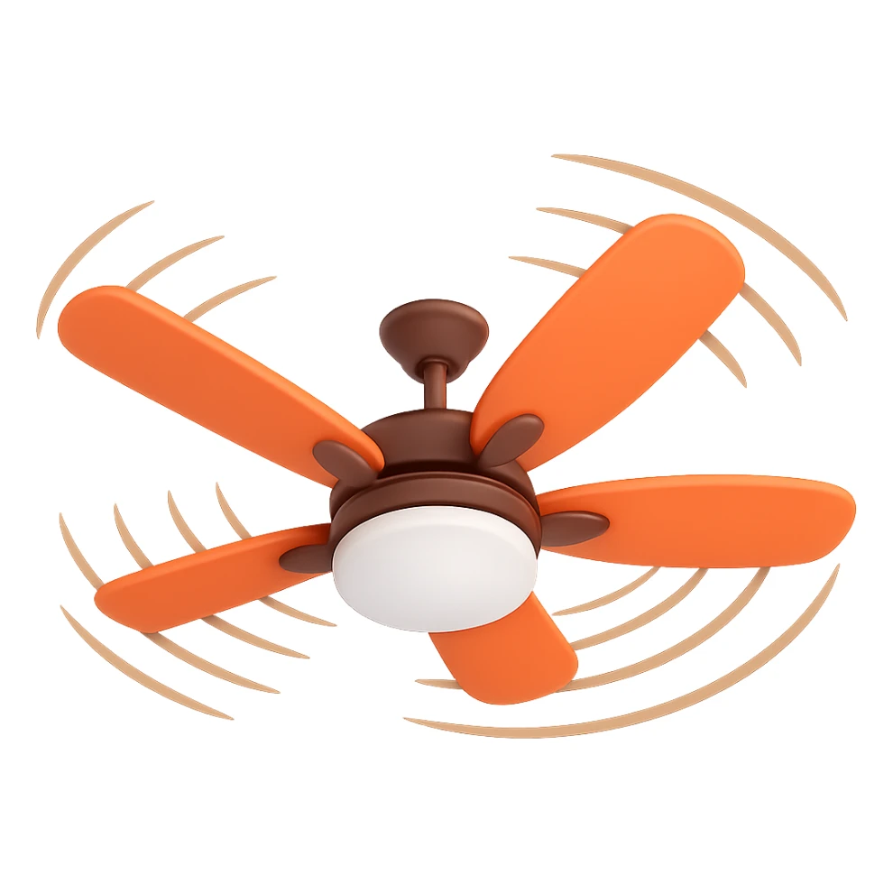 Add motion lines to the ceiling fan to indicate it is spinning, keep the 3D emoji style with no background. Use the general editor style but respect the 3D emoji look. sticker