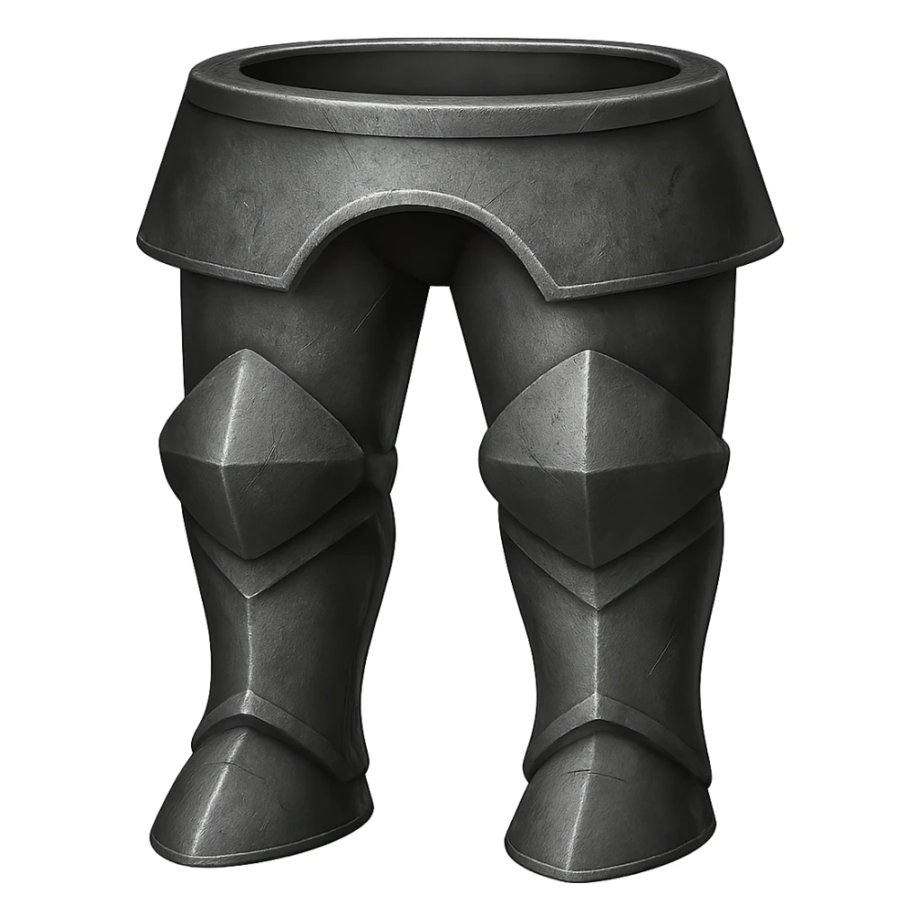 Create an iron version of these platelegs with the same shape, looking a little worn and realistic metallic iron. The style should emulate emoji style with a transparent background. sticker