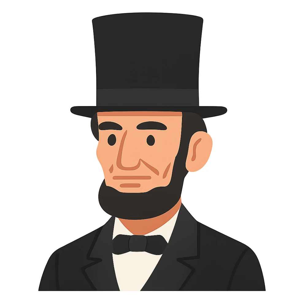 flat toon style simplified features portrait of Abraham Lincoln with top hat sticker