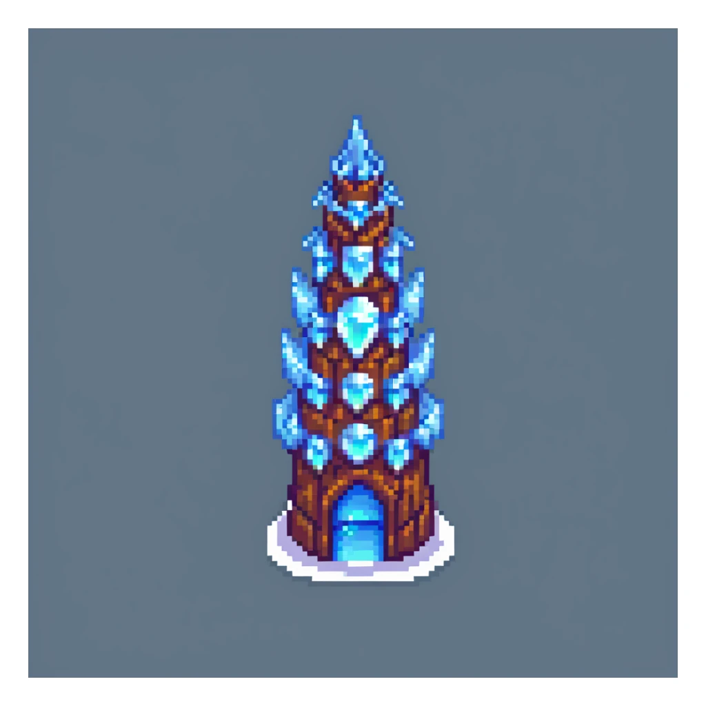 Magical ice tower home for a penguin wizard with glowing windows and magical aura sticker